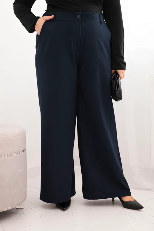 Szerokie spodnie damskie w kolorze granatowym elastyczny pas kieszenie dota