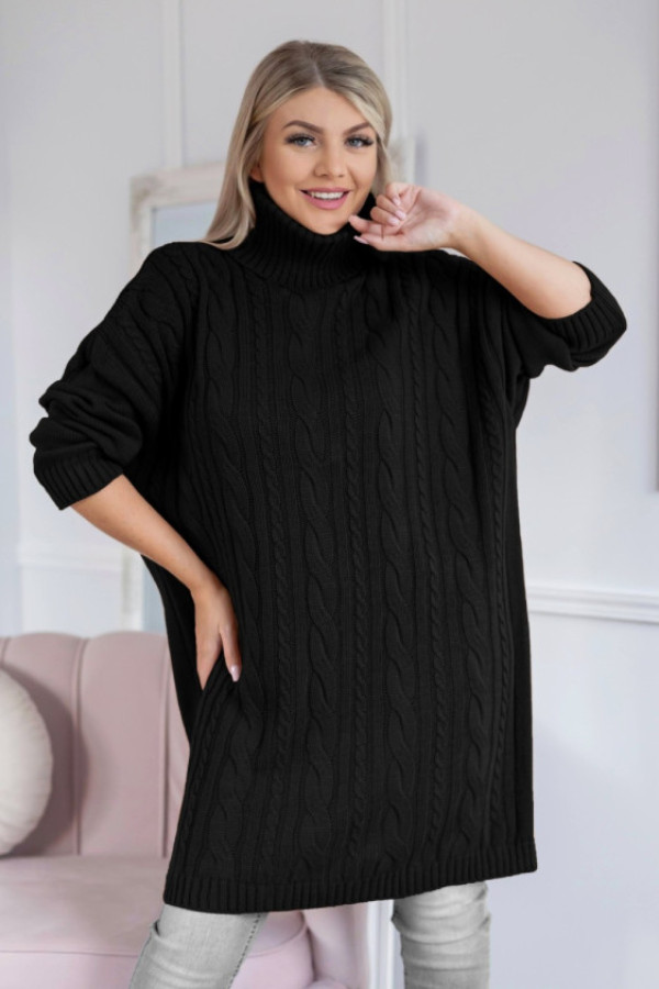 Długi sweter sukienka w kolorze czarnym z golfem karmen