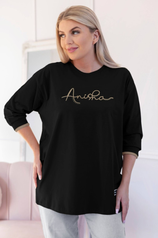 Lekka bluza damska w kolorze czarnym haftowany napis dżety basma