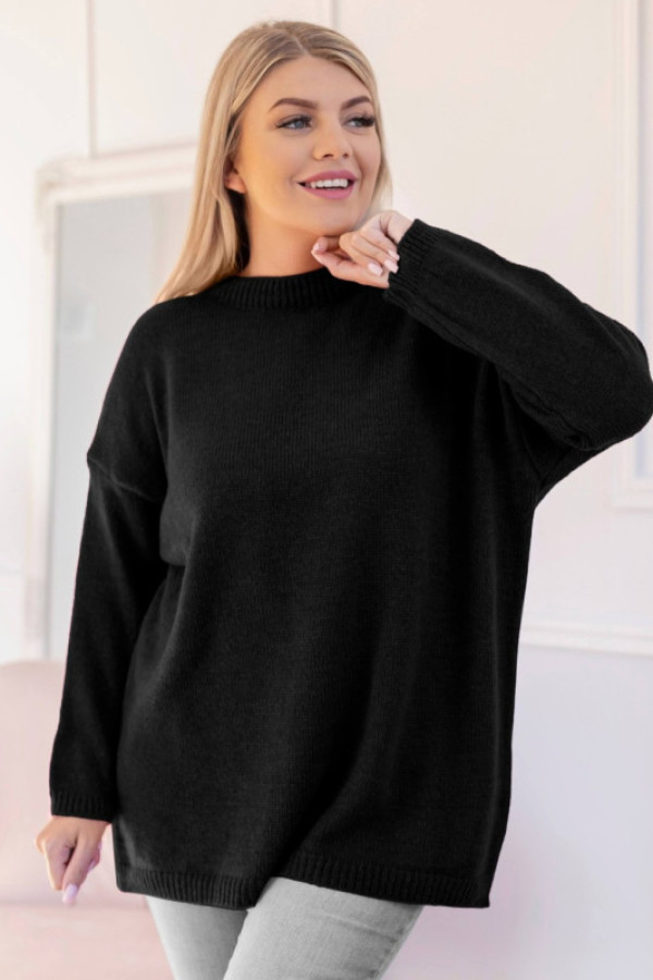 Sweter damski plus size w kolorze czarnym okrągły dekolt ruby