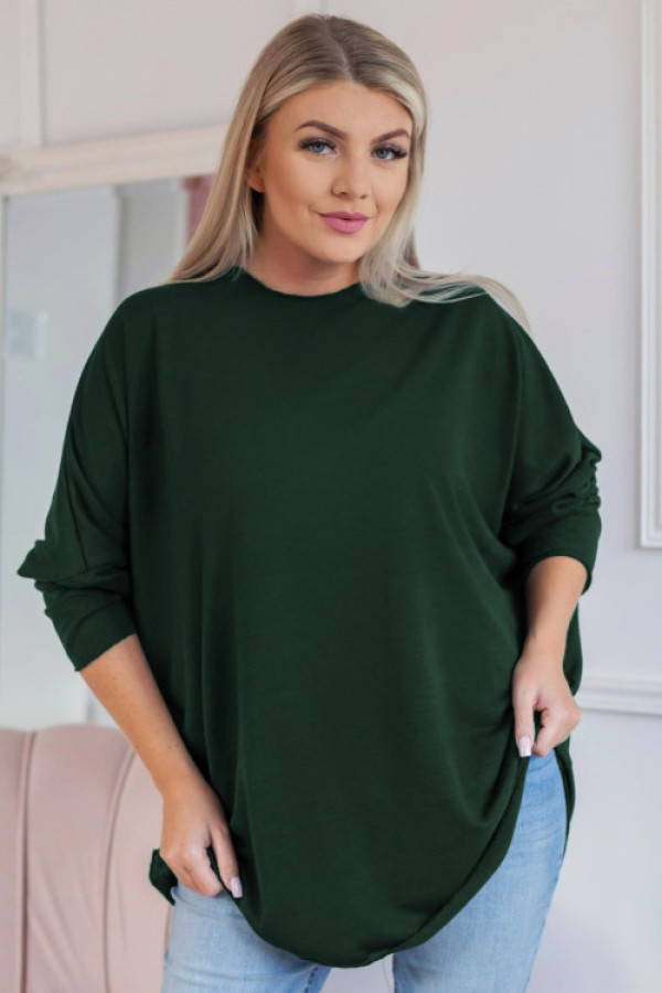 Milutki sweterek damski oversize z wiskozy w kolorze butelkowym okrągły dekolt lily