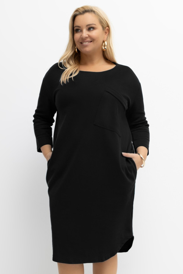 Sukienka plus size w kolorze czarnym rękawy 3/4 duża kieszeń daniela