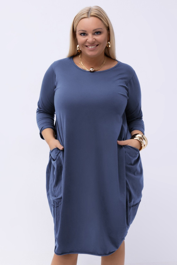 Bawełniana sukienka plus size w kolorze denim z kieszeniami evelin