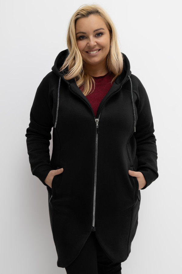 Ciepła bluza damska w kolorze czarnym z kapturem na zamek narzutka sigma