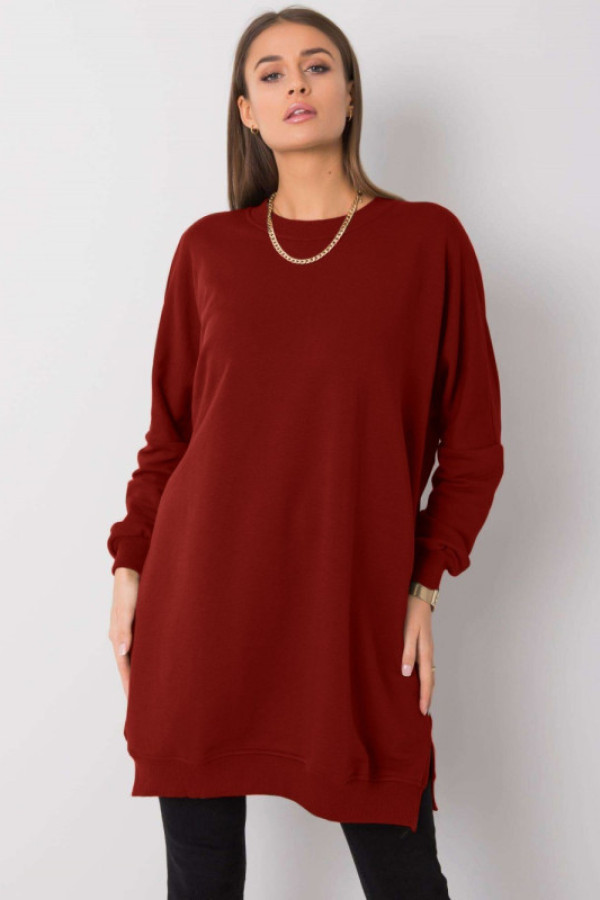 Bluza tunika dresowa w kolorze bordowym oversize basic paris