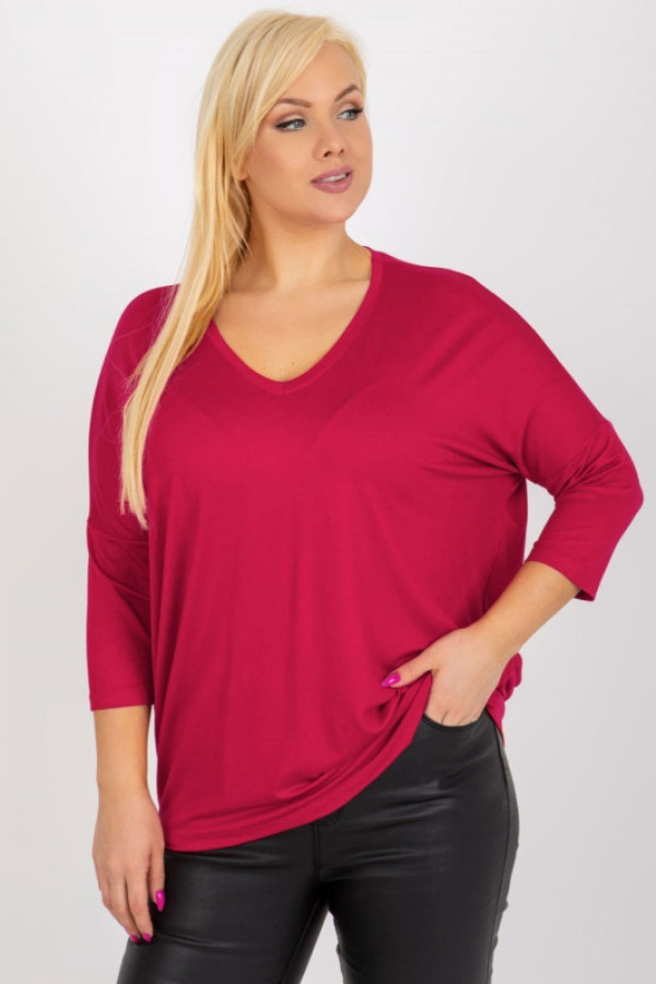 Bluzka damska plus size w kolorze malinowym oversize w serek alita