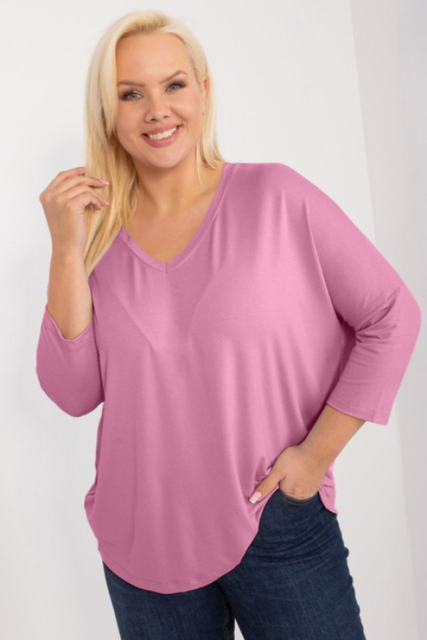 Bluzka damska plus size w kolorze różowym oversize w serek alita