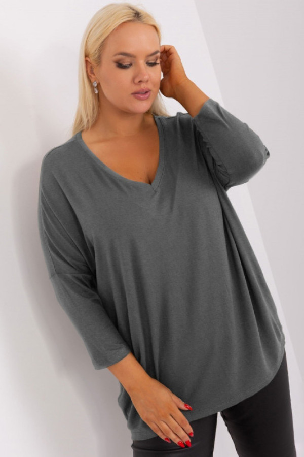 Bluzka damska plus size w kolorze grafitowego melanżu oversize w serek alita