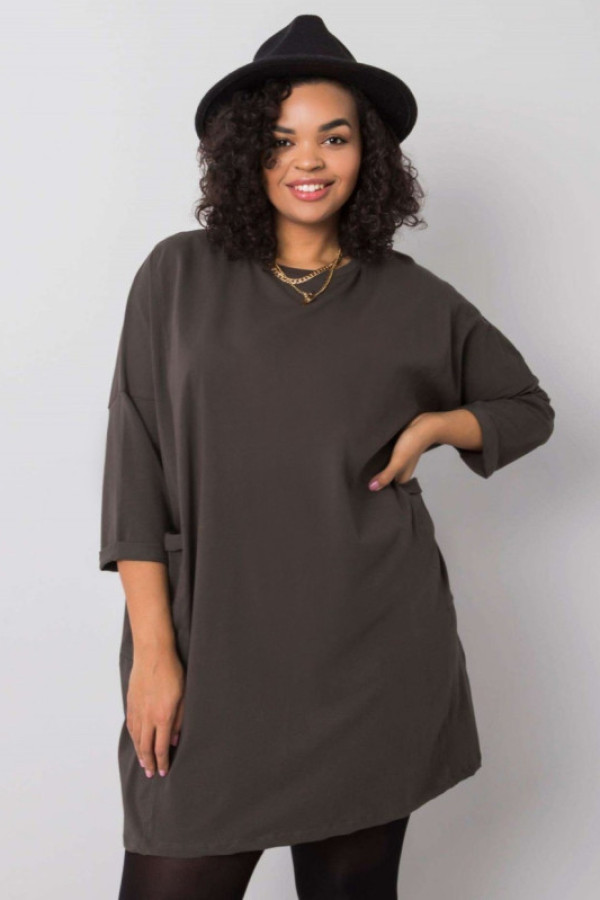 Mega oversize tunika plus size w kolorze grafitowym z kieszeniami kama