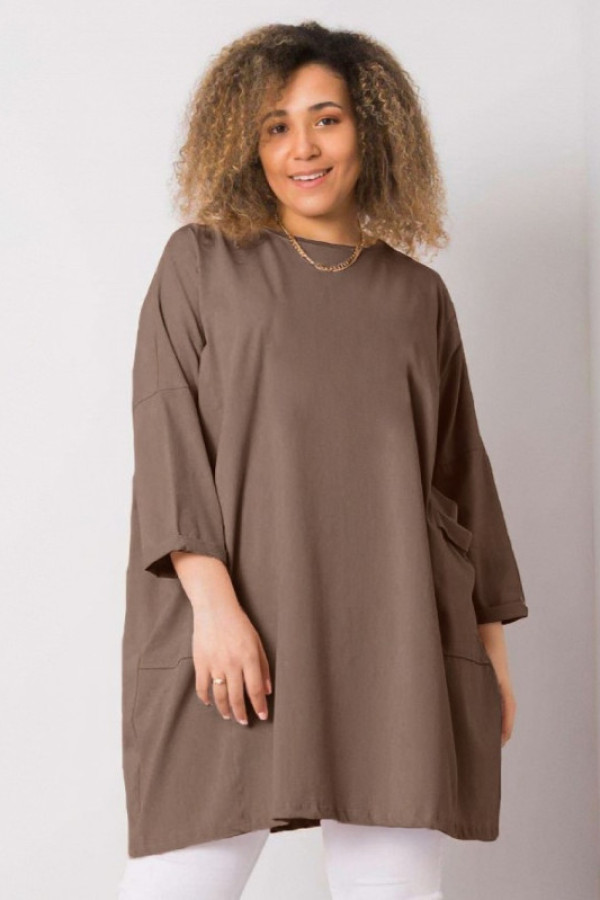 Mega oversize tunika plus size w kolorze mokka z kieszeniami kama