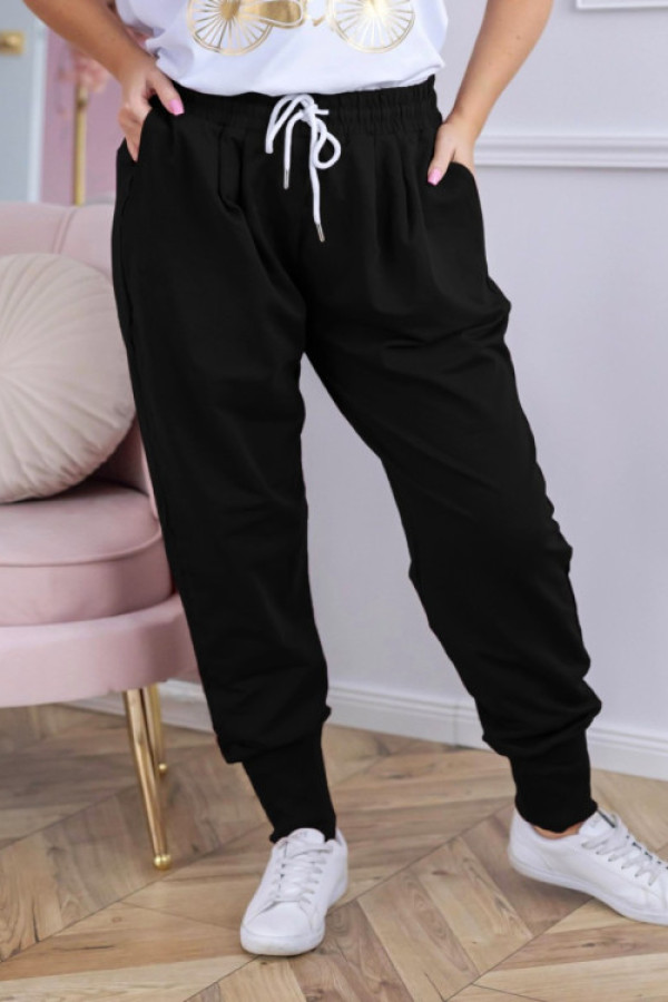 Spodnie dresowe damskie w kolorze czarnym plus size kieszenie oskar