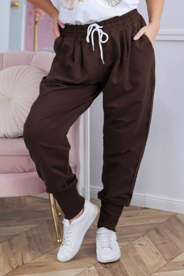 Spodnie dresowe damskie w kolorze czekoladowym plus size kieszenie oskar