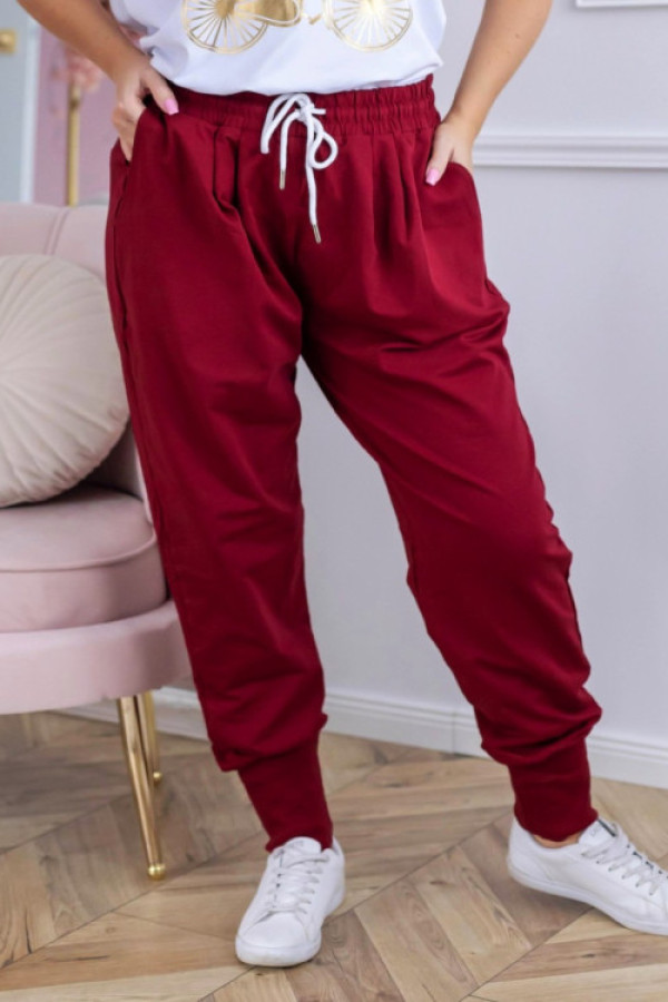 Spodnie dresowe damskie w kolorze burgundowym plus size kieszenie oskar