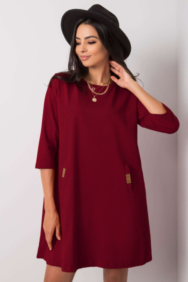 Tunika z rękawem 3/4 w kolorze burgundowym z kieszeniami kayle