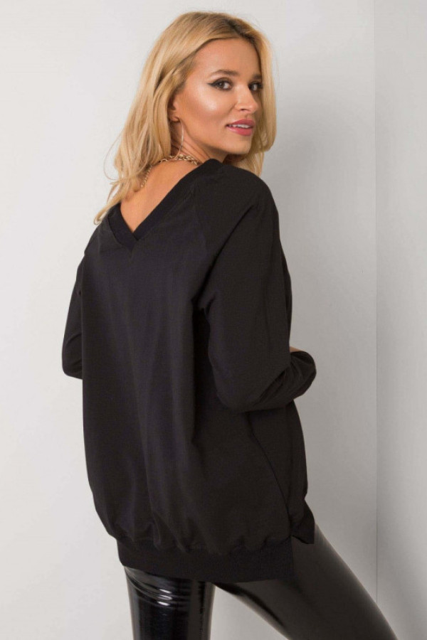 Bluza damska w kolorze czarnym oversize basic dekolt plecy v-neck elena