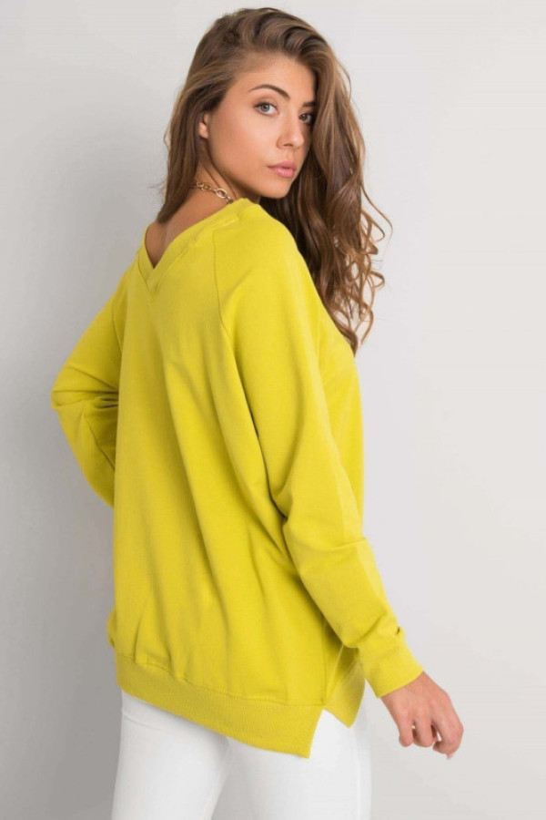 Bluza damska w kolorze limonkowym oversize basic dekolt plecy v-neck elena