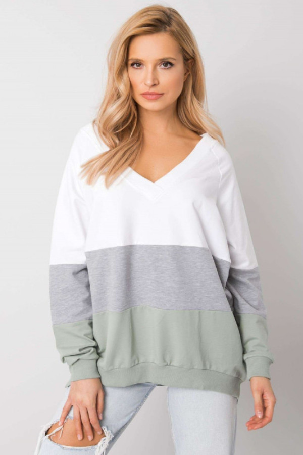 Bluza w kolorze szarym oversize w pasy dekolt w serek v-neck iduna