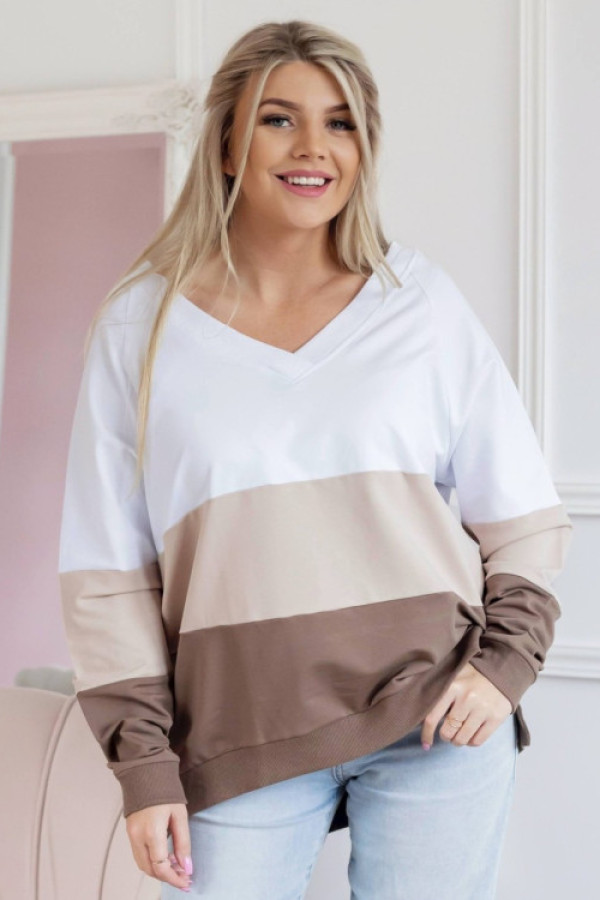 Bluza w kolorze brązowym oversize w pasy dekolt w serek v-neck iduna