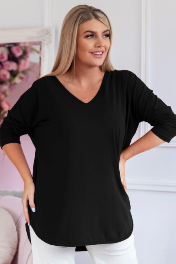 Casualowa damska bluzka w kolorze czarnym dłuższy tył dekolt v serek chandi