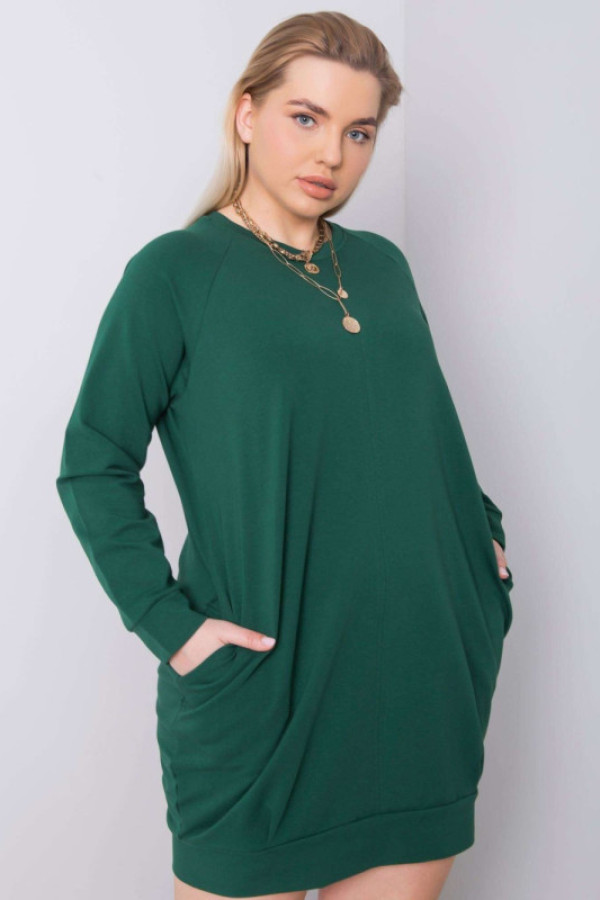 Sukienka dresowa plus size w kolorze zielonym z kieszeniami basic irma