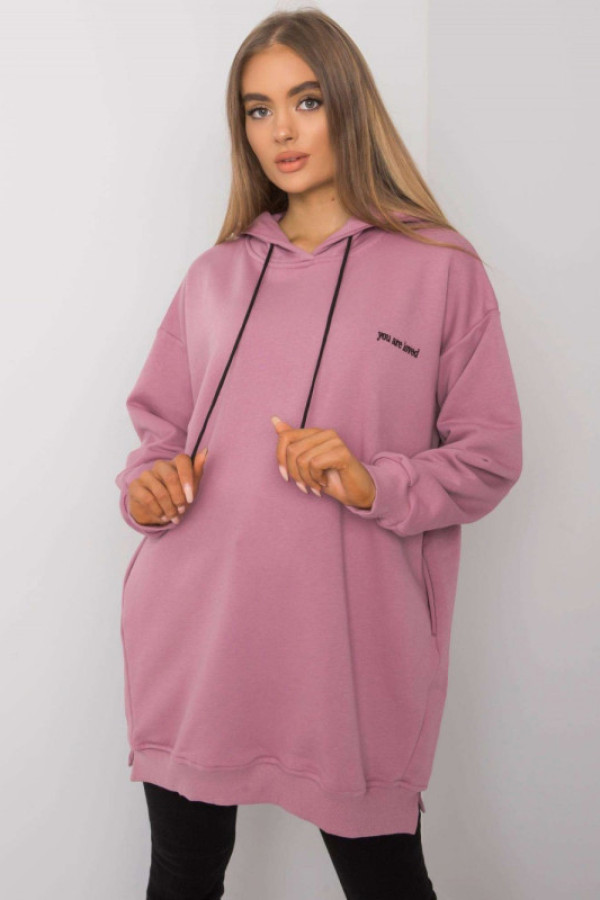 Oversizowa bluza tunika z kapturem w kolorze pudrowym blanca
