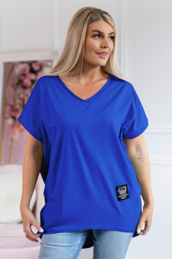 Luźna bluzka damska w kolorze chabrowym dekolt w serek v casual gabby