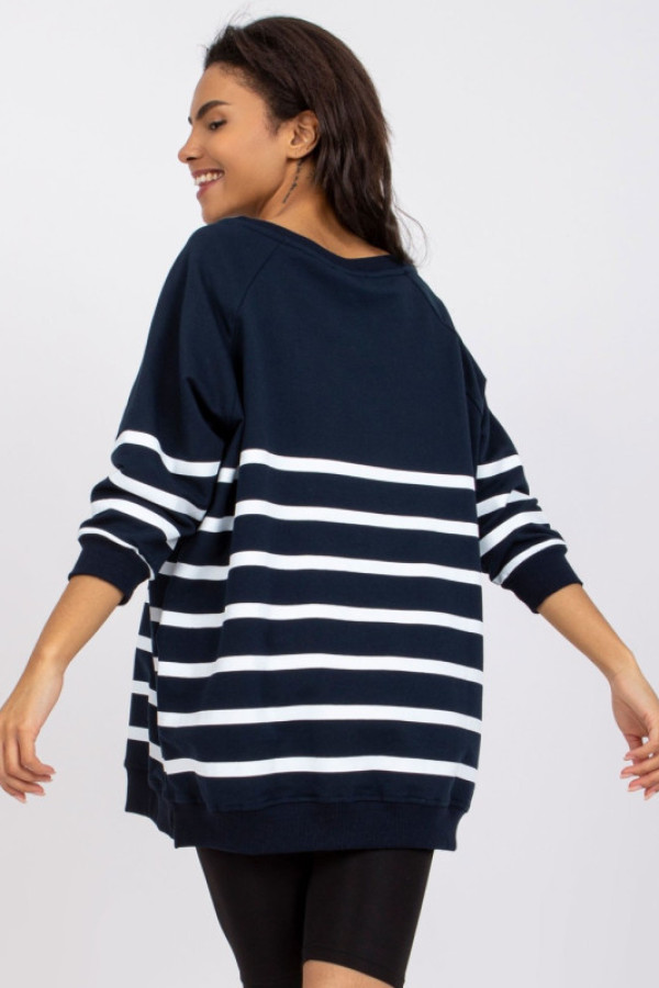 Bluza damska w kolorze granatowym basic rękaw 3/4 paski fixi