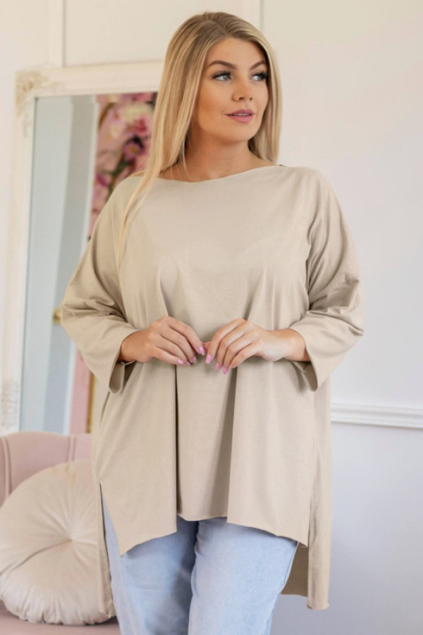 Tunika bluzka damska w kolorze beżowym oversize dłuższy tył gładka gessa