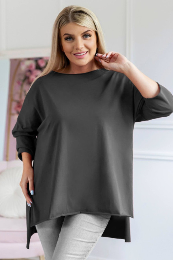 Tunika bluzka damska w kolorze grafitowym oversize dłuższy tył gładka gessa