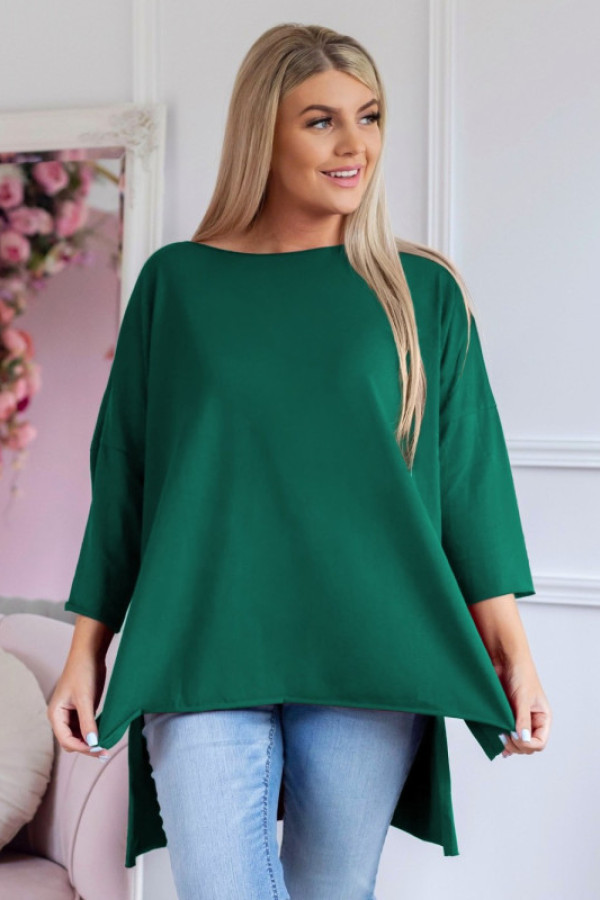 Tunika bluzka damska w kolorze butelkowej zieleni oversize dłuższy tył gładka gessa