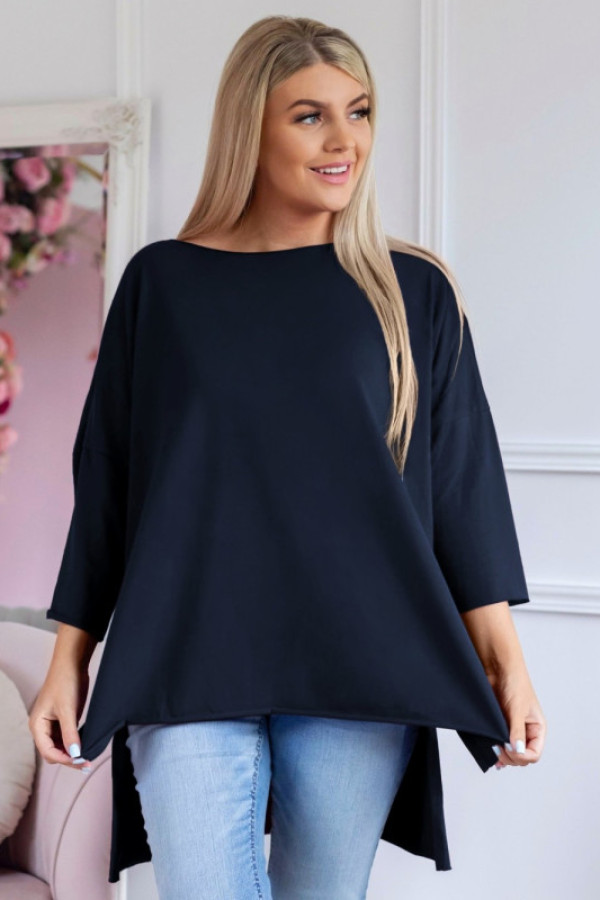 Tunika bluzka damska w kolorze granatowym oversize dłuższy tył gładka gessa