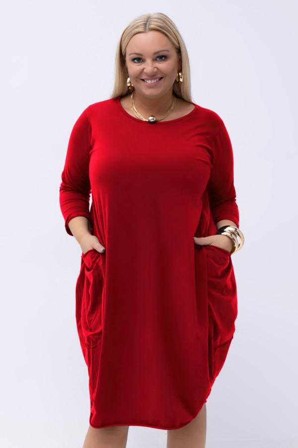 Bawełniana sukienka plus size w kolorze czerwonym z kieszeniami evelin