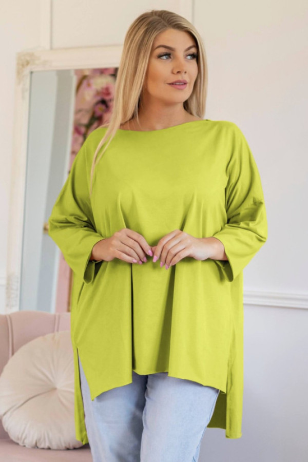 Tunika bluzka damska w kolorze limonkowym oversize dłuższy tył gładka gessa