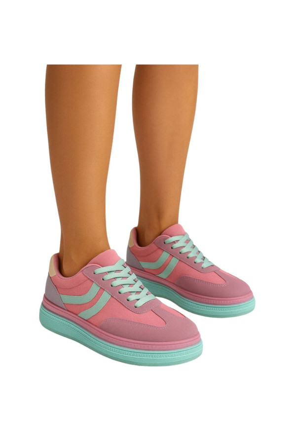 Różowe wiązane sneakersy buty sportowe
