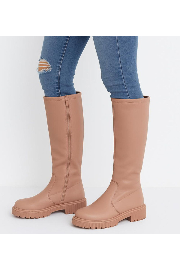 suzaku Skórzane Kozaki Na Szpilce Beżowe Melisandra