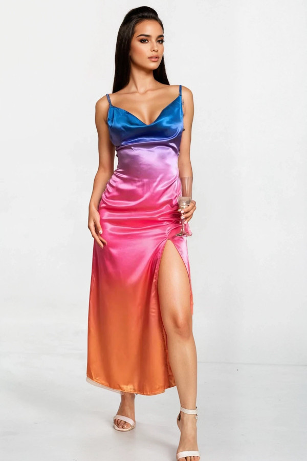 Flora - sukienka w tęczę na ramiączkach długa do ziemi