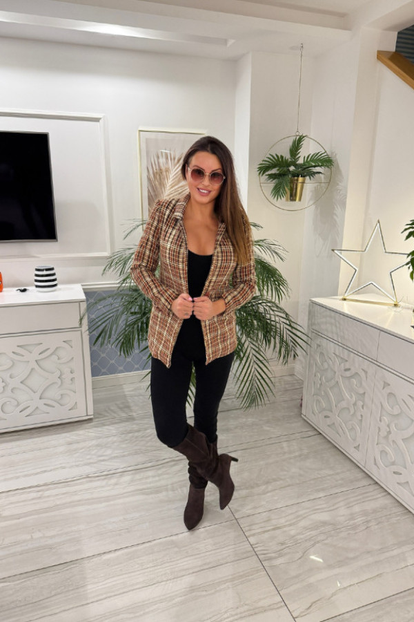 Kejt - marynarka w kratę - brązowa