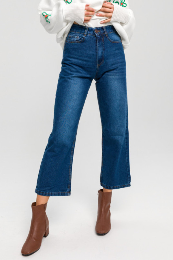 Jeansy damskie 7148 z bawełny – proste nogawki crop