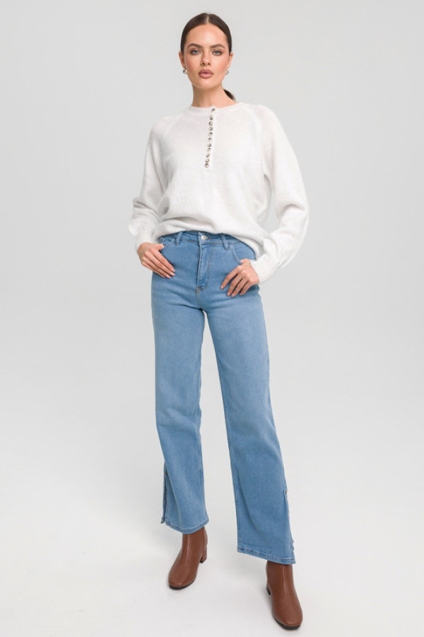 Jeansy damskie 6698 z rozcięciami u dołu – elastyczne, klasyczny light denim