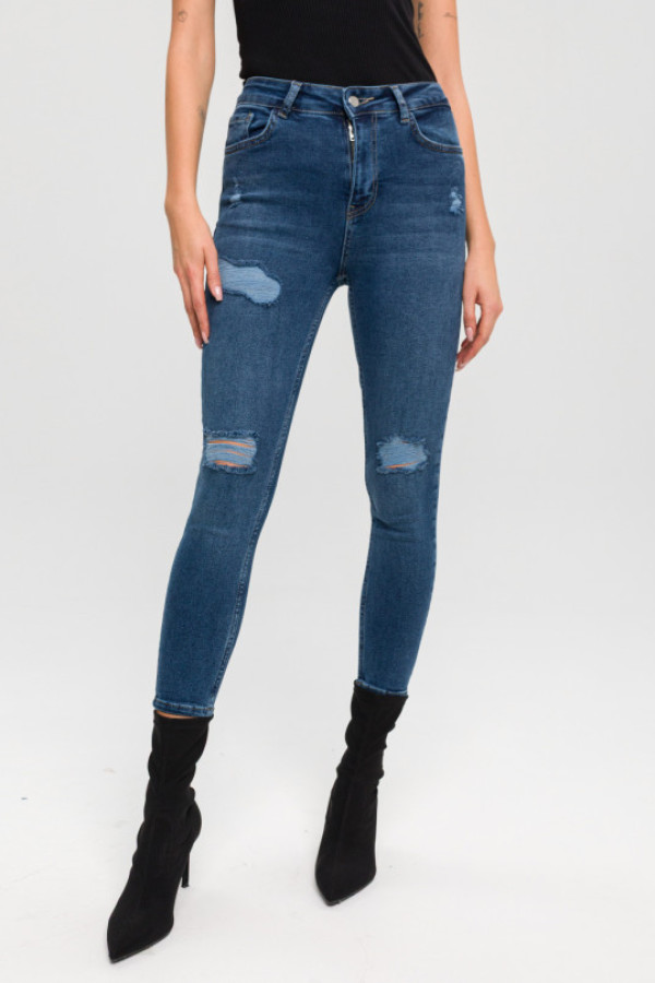 Jeansy damskie 0910 – skinny fit z przetarciami, elastyczne