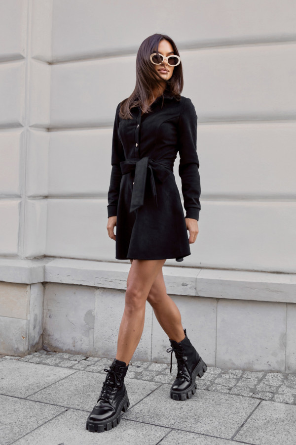 Sukienka koszulowa lana - czarny