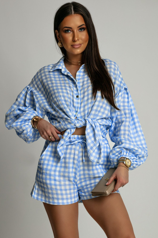 Komplet molly muślin - niebieska kratka