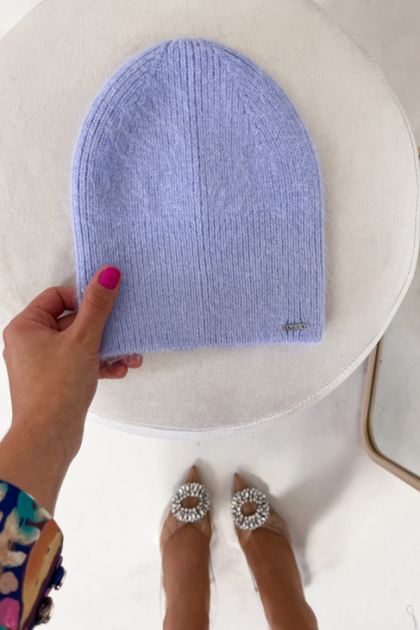 Czapka dopasowana star angora niebieski gołebi