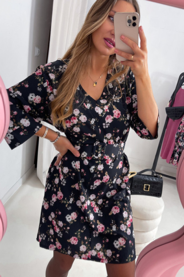 Sukienka megan prosta z v dekoltem i z paskiem