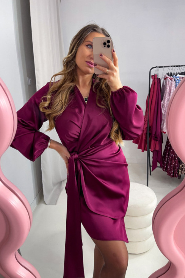 Sukienka zoya zakładana z wiązaniem śliwka