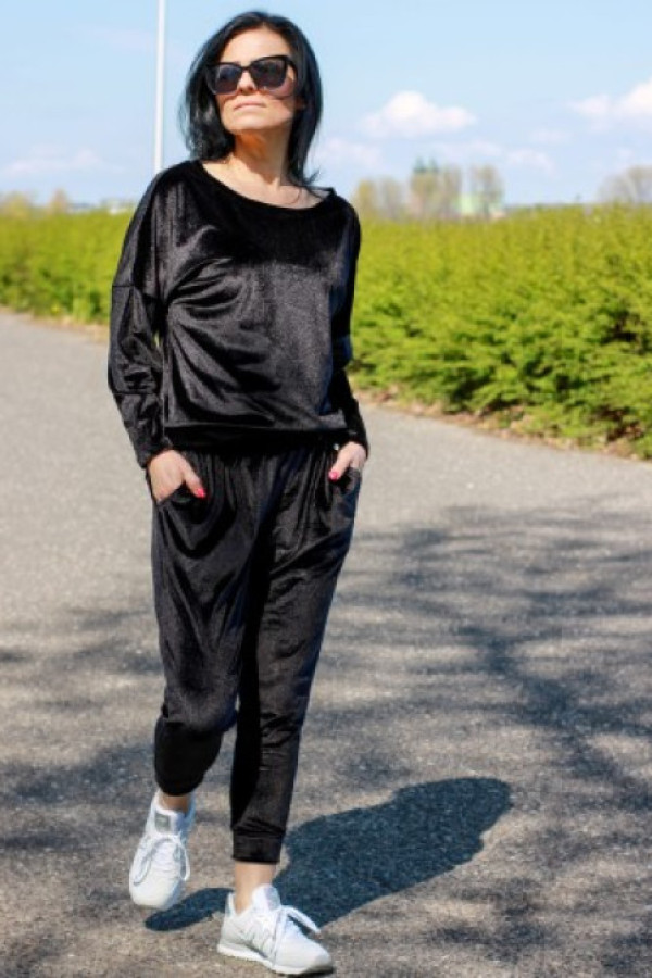 Dres welurowy damski czarny wioleta