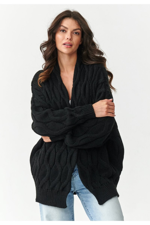 Kardigan damski o grubym splocie czarny s163