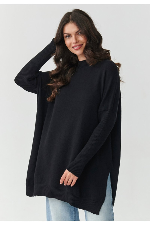 Wiskozowy sweter damski oversize czarny s164
