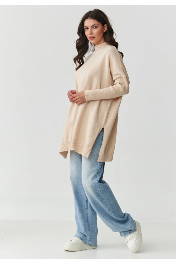 Wiskozowy sweter damski oversize nude s164