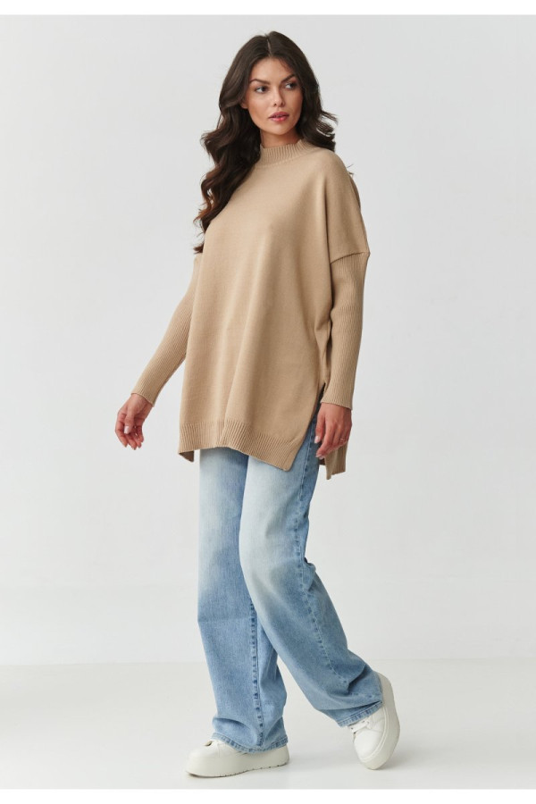 Wiskozowy sweter damski oversize piaskowy s164